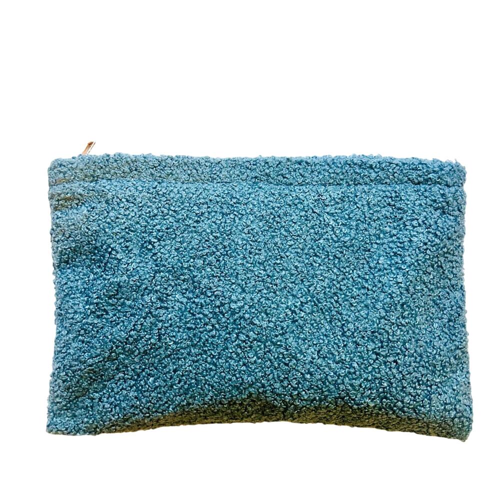 Ulta Beauty Teal Sherpa Shag Fleece Makeup Bag Zip Cosmetic Pouch